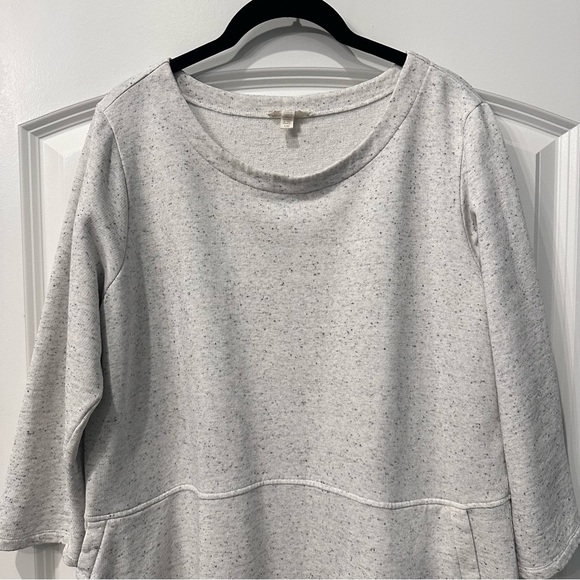 Eileen Fisher Organic Cotton 3/4 Sleeve Shift Dress Size Large White Gray - Picture 8 of 13